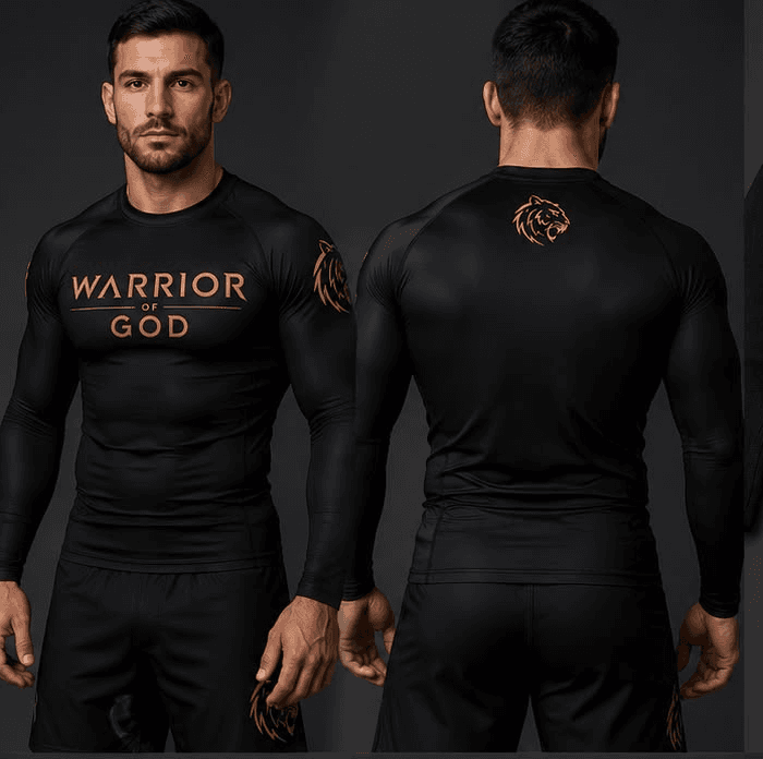 Atleta entrenando con rashguard Warrior of God